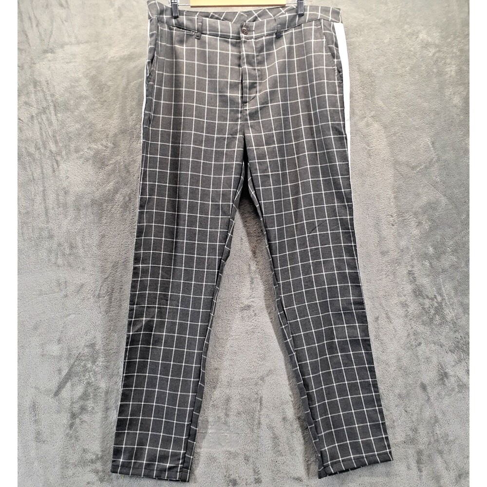 ASOS Men Pants 40x33 XXL Gray WIndow Check Slim Fit Slacks Stipe on Side